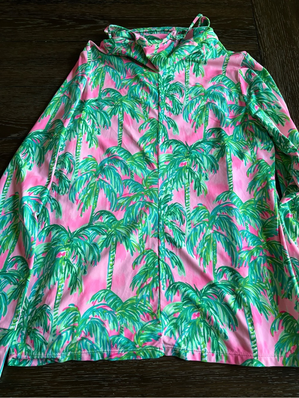 Lilly Pulitzer Lilshield Cowl Neck Pullover Top Palm Tree Print Pink L VGUC - Picture 5 of 7